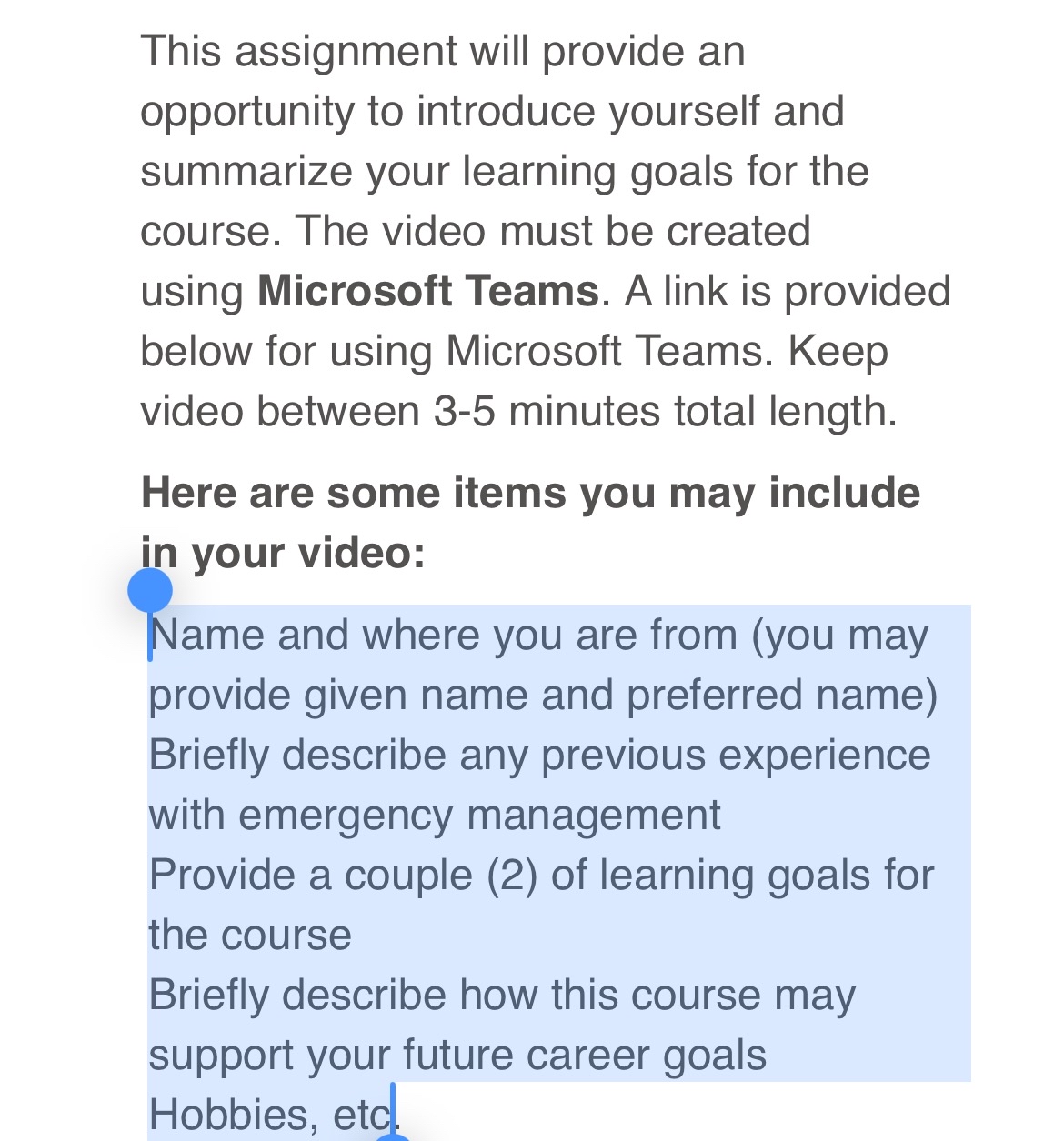  This assignment will provide an opportunity to introduce yourself and summarize