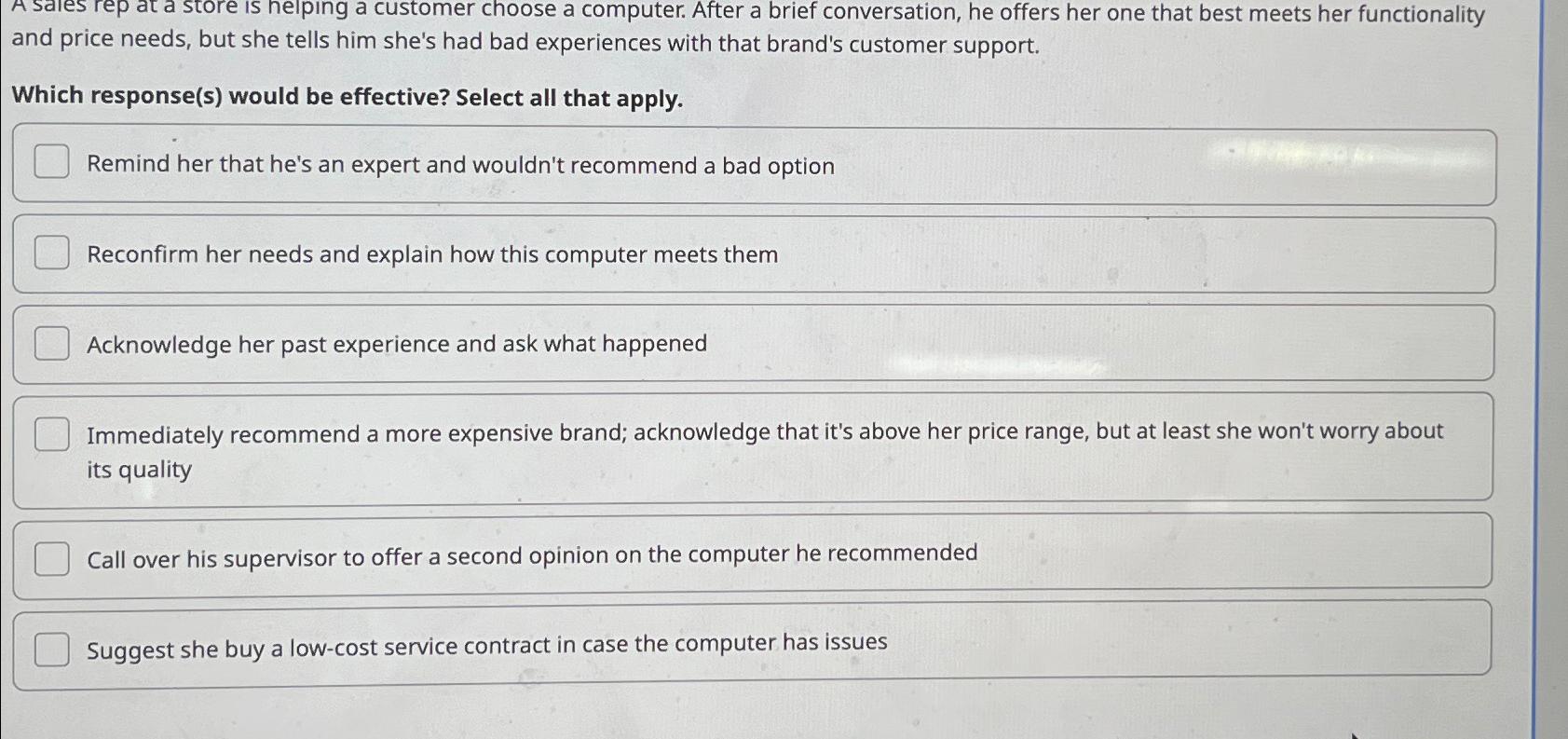  A sales rep at a store is helping a customer choose