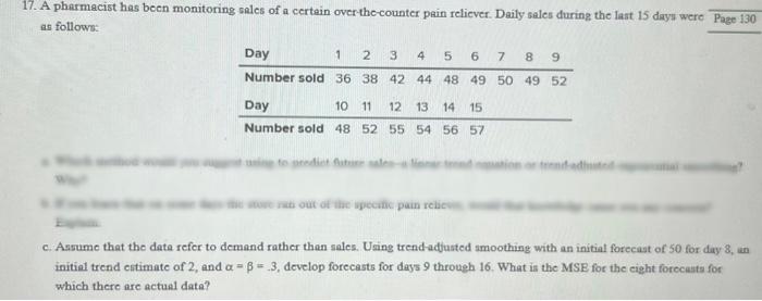 pls answer C with work 17. A pharmacist has been monitoring sales