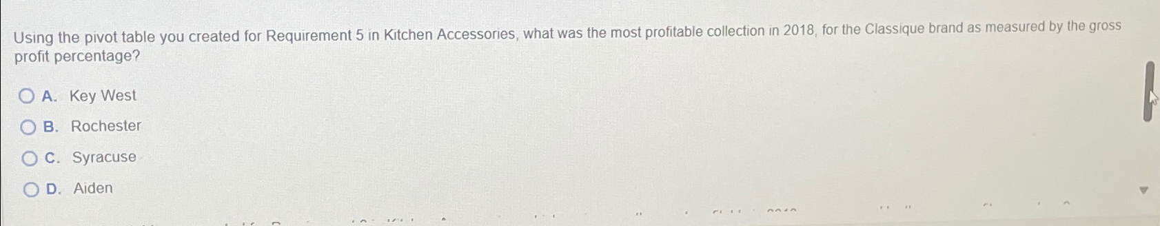  Using the pivot table you created for Requirement 5 in Kitchen