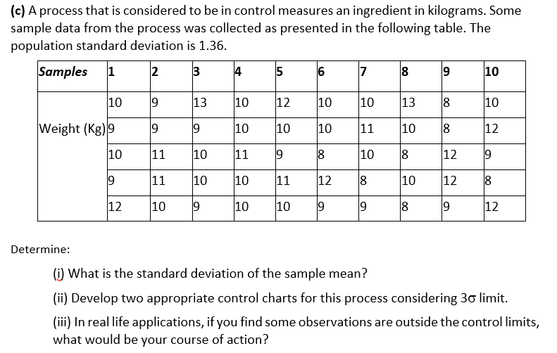  (c) A process that is considered to be in control measures