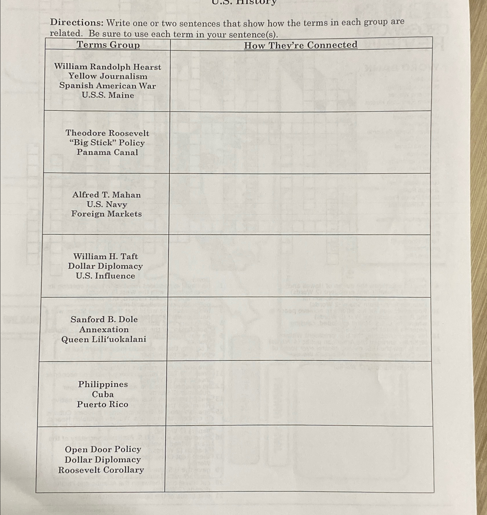  Directions: Write one or two sentences that show how the terms