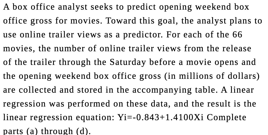  A box office analyst seeks to predict opening weekend box office