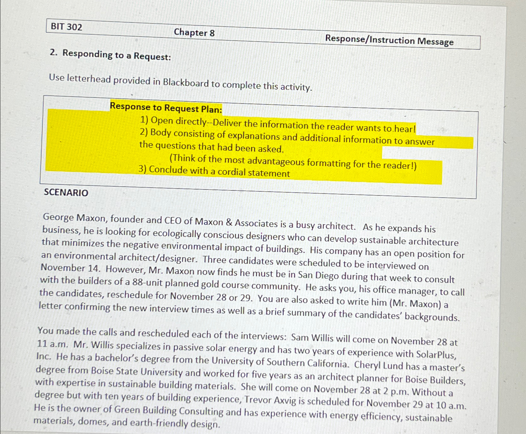  BIT 302 Chapter 8 Response/Instruction Message 2. Responding to a Request: