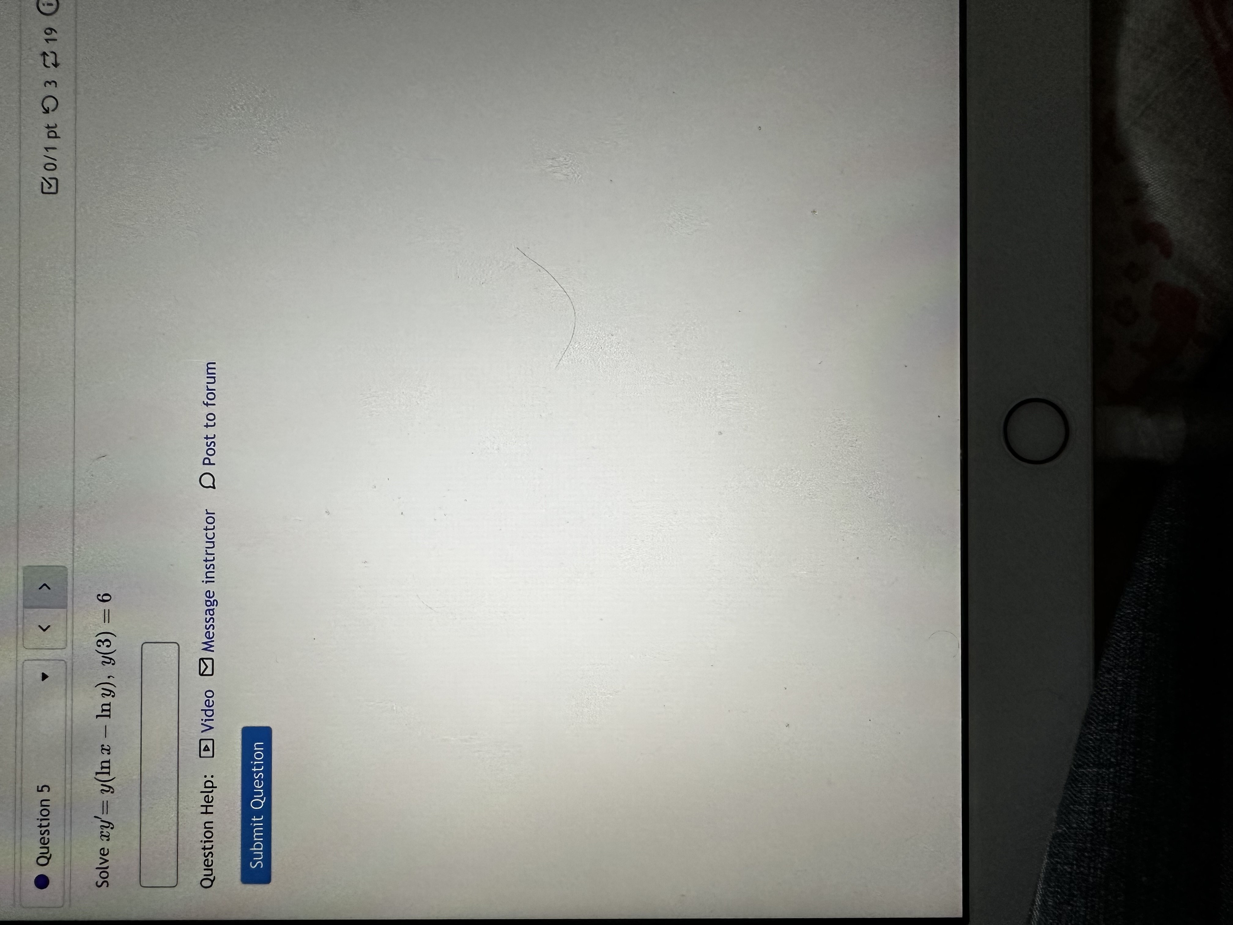 1 is: y = Question Help: Video Message instructor Post to forum