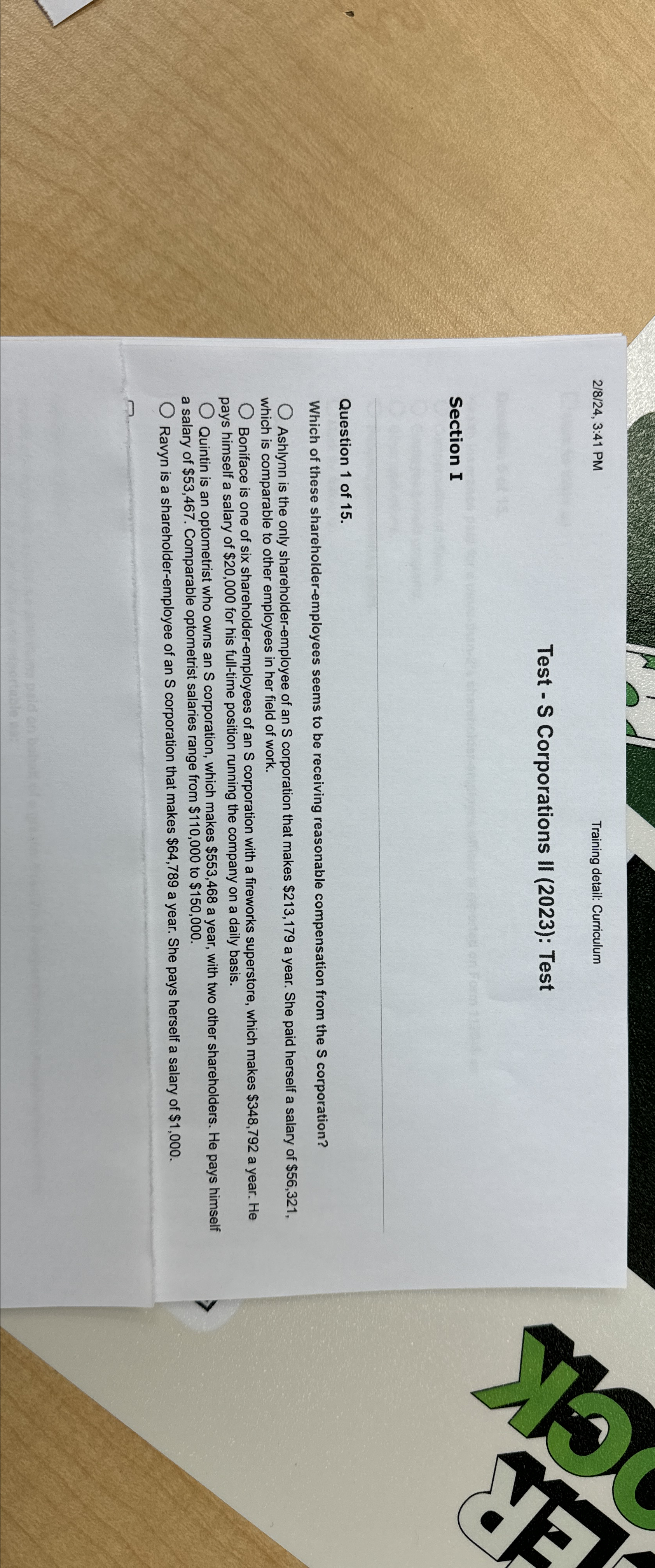  2/8/24,3:41 PM Training detail: Curriculum Test - S Corporations II (2023):