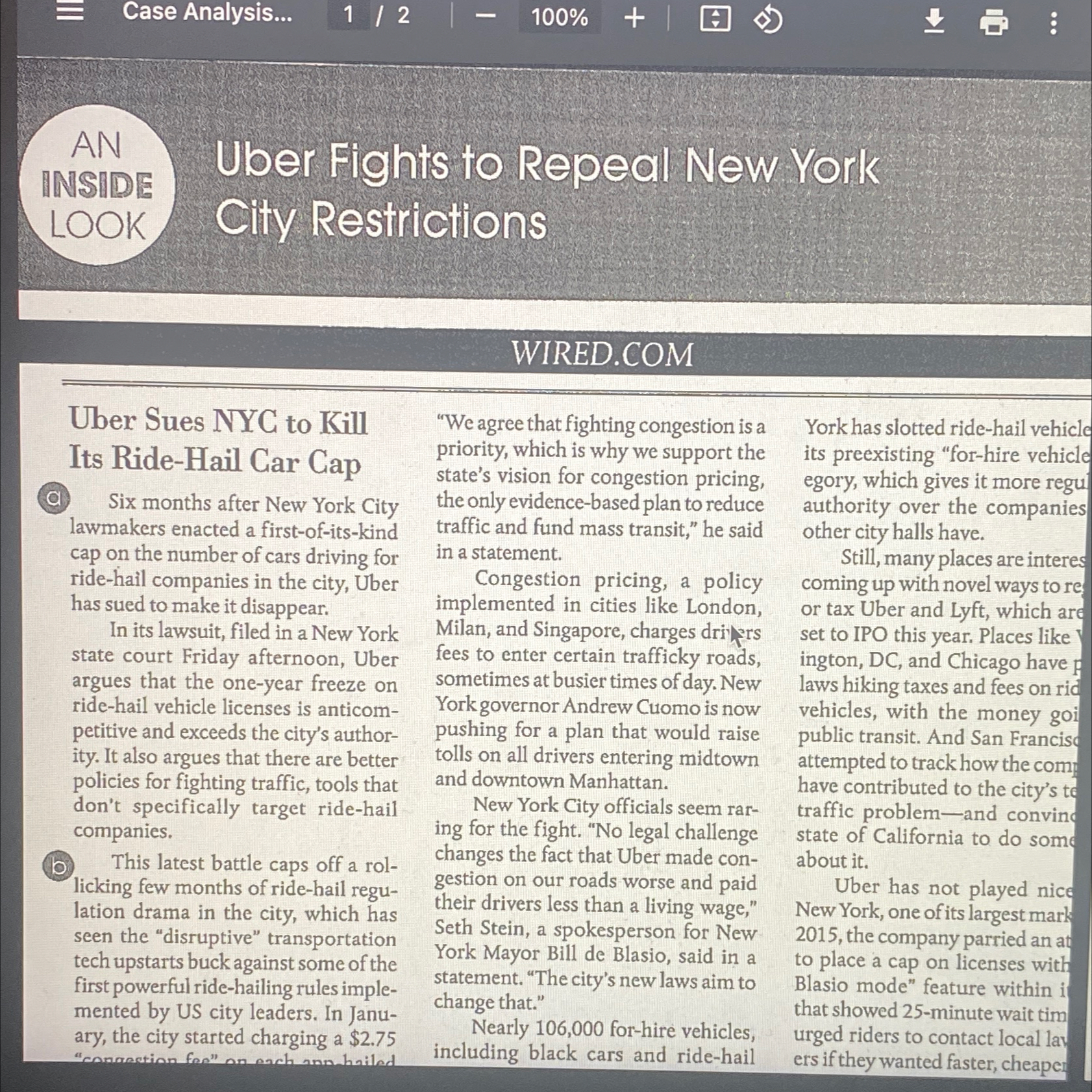  Case Analysis... 12 100% AN INSIDE Uber Fights to Repeoll New