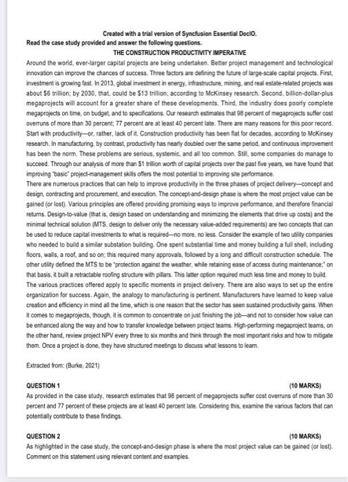  QUESTION 1 (10 MARKS) As provided in the case study, research