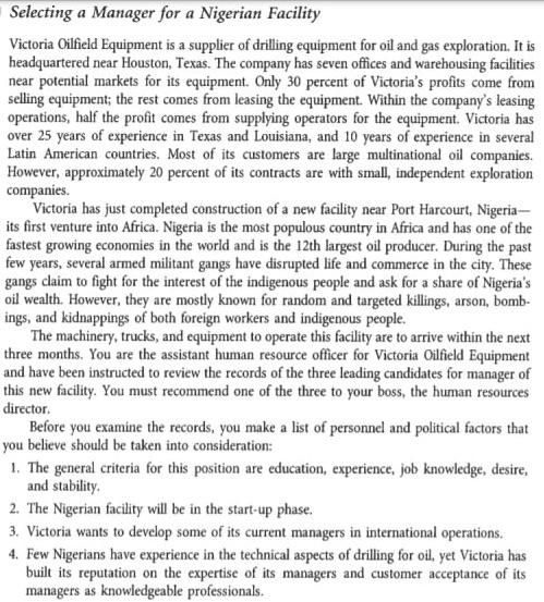 1) What factors should the selection committee consider when making their