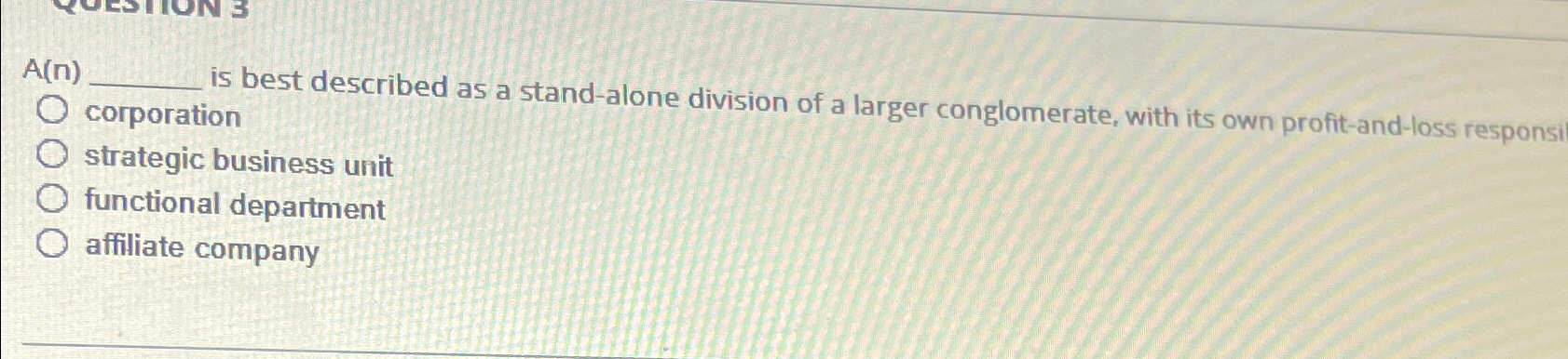  A(n) is best described as a stand-alone division of a larger