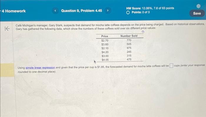  Cate Michigan's manager, Gary Stark, suspects that demand for mocha latte