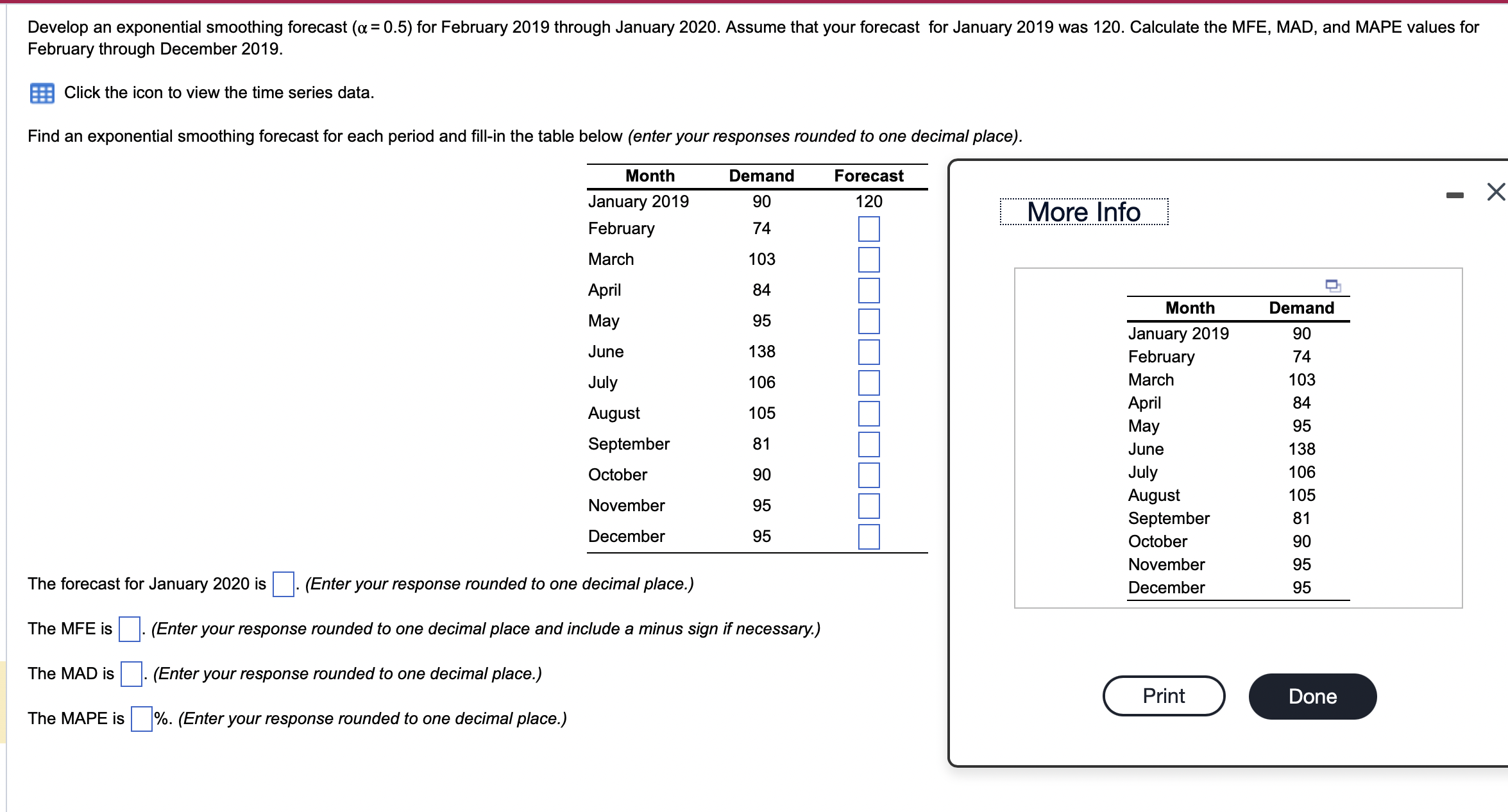  February through December 2019. Click the icon to view the time