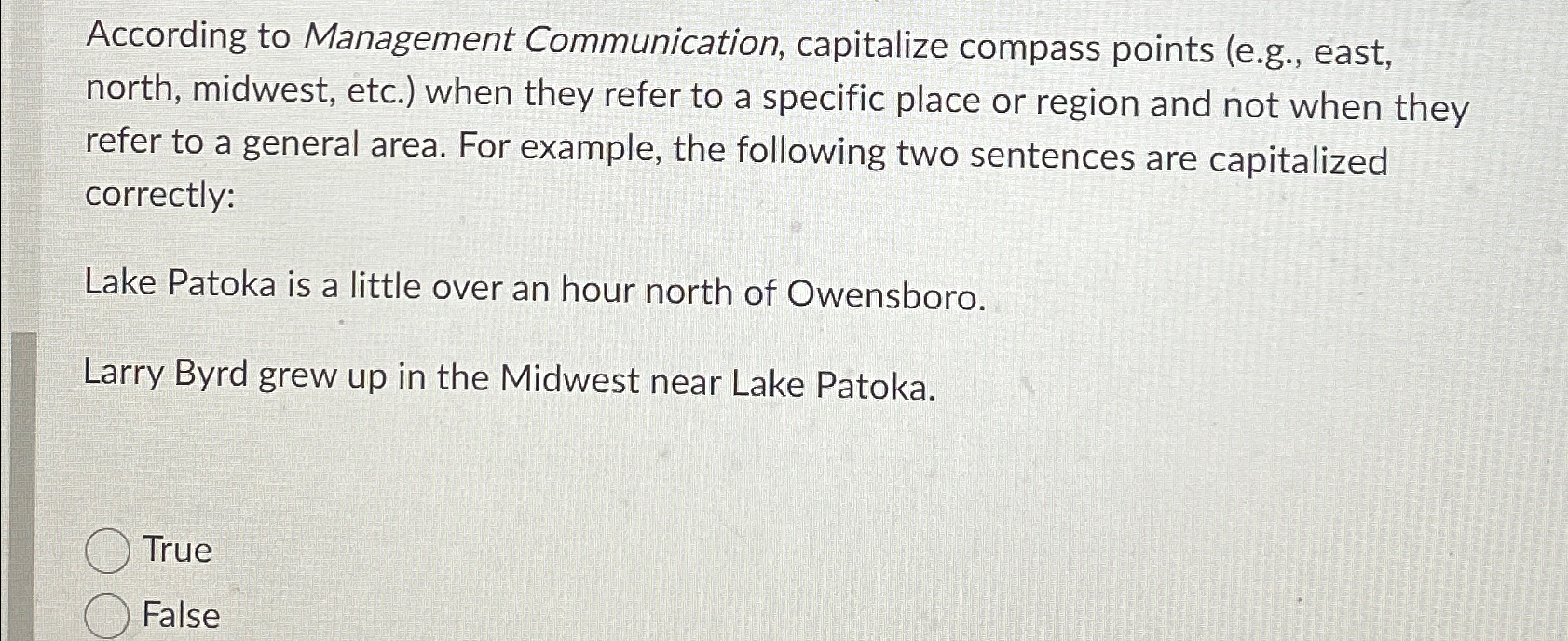  According to Management Communication, capitalize compass points (e.g., east, north, midwest,