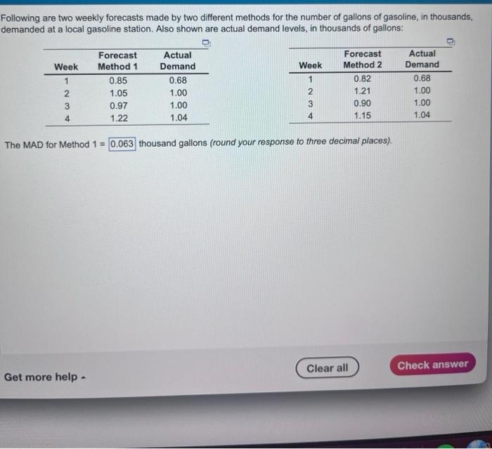 help, this one was incorrect Following are two weekly forecasts made by
