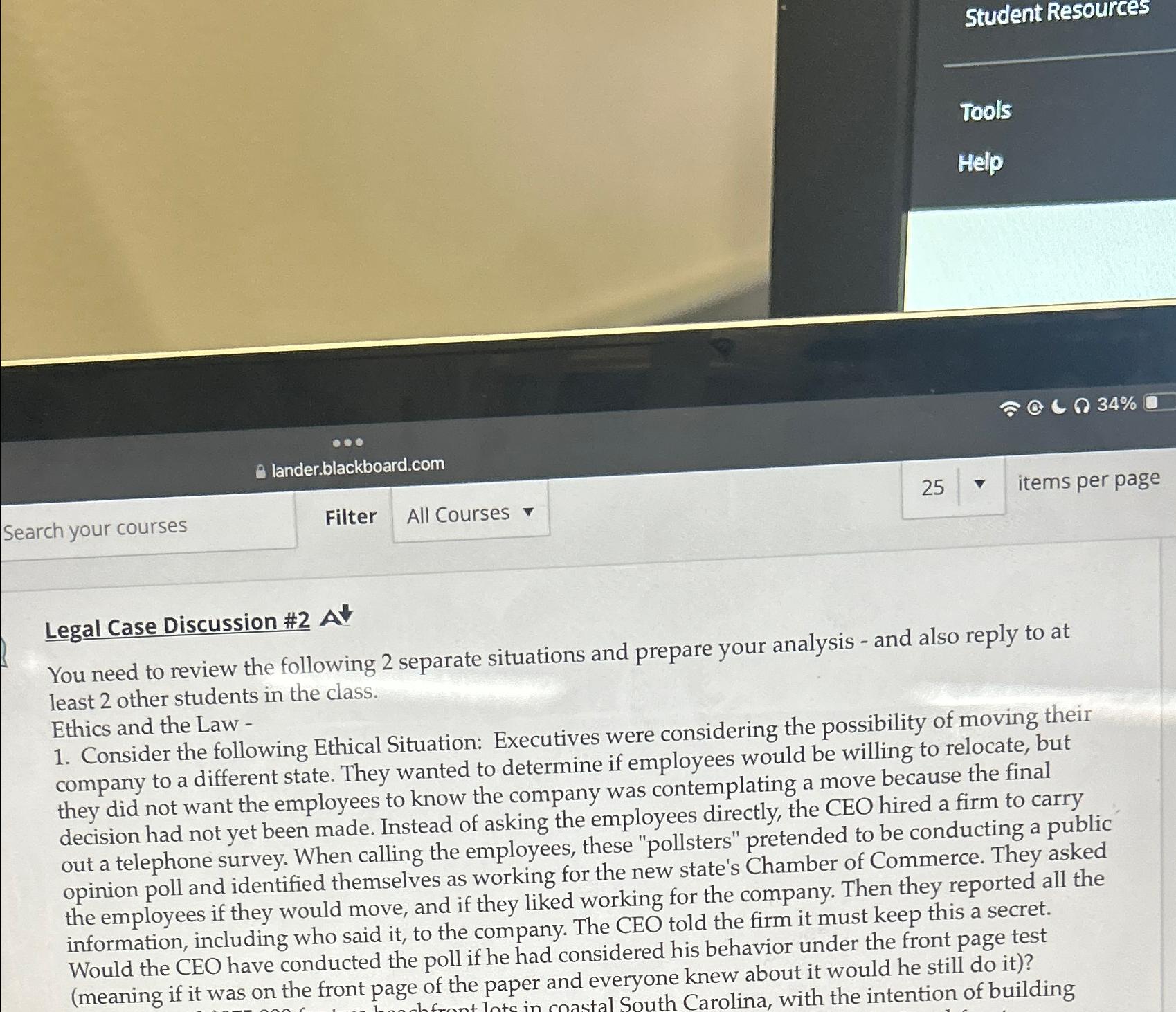  Student Resources Tools Help Q lander.blackboard.com Search your courses Filter 25
