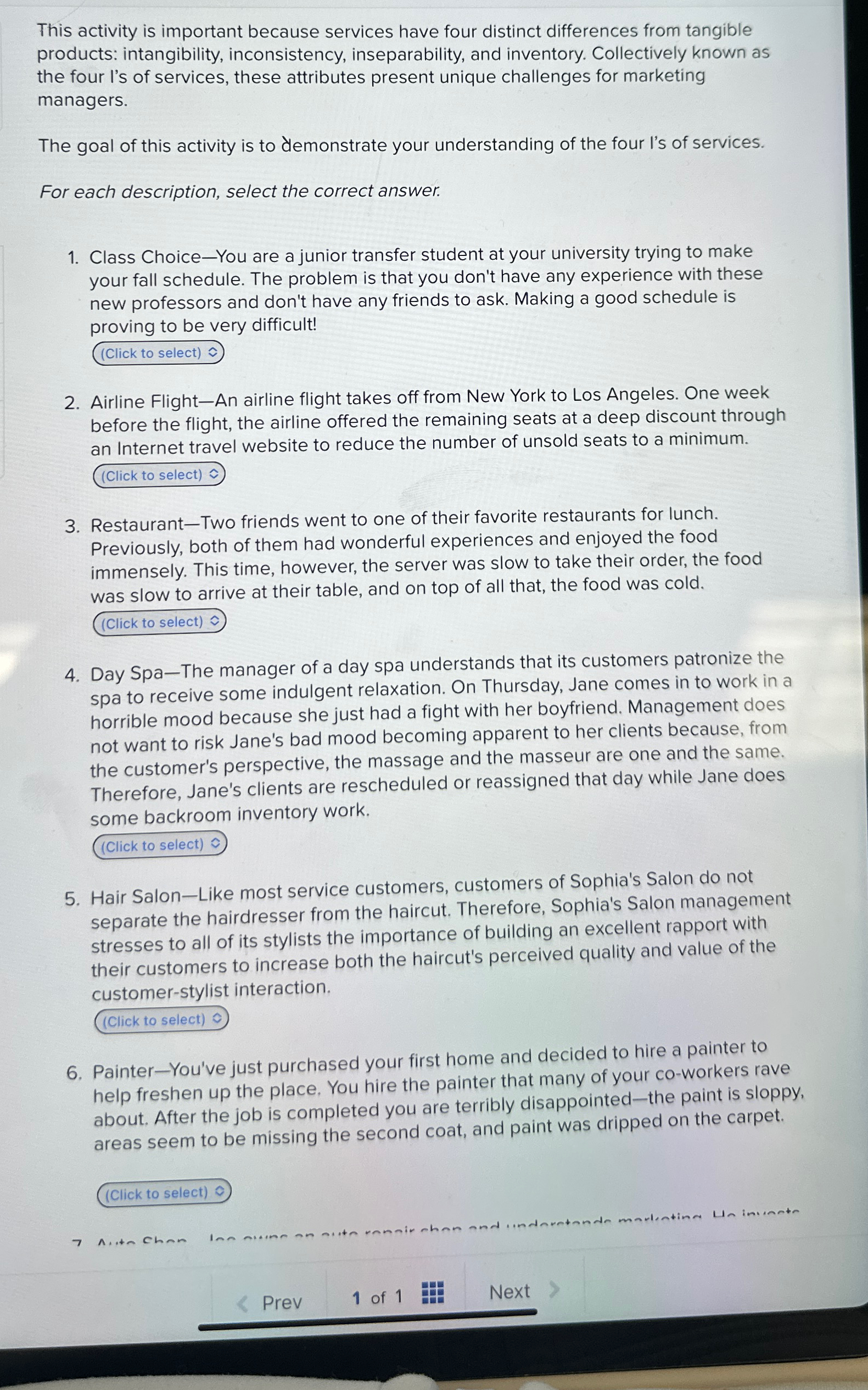  This activity is important because services have four distinct differences from