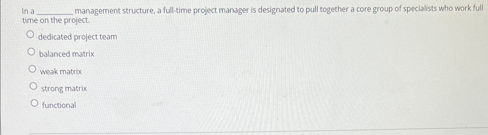  In a management structure, a full-time project manager is designated to