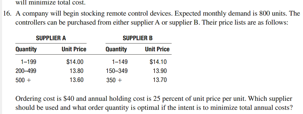  A company will begin stocking remote control devices. Expected annually demand