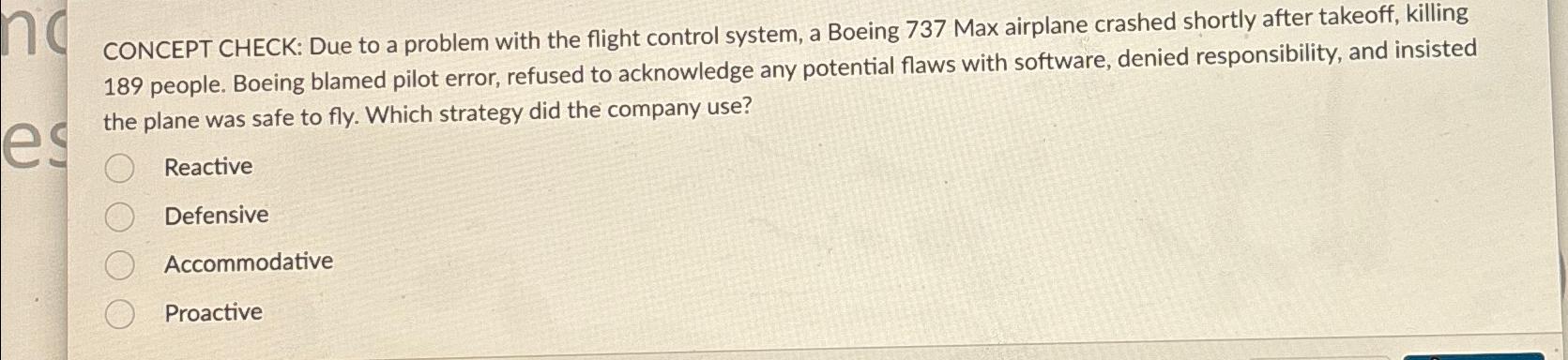  CONCEPT CHECK: Due to a problem with the flight control system,