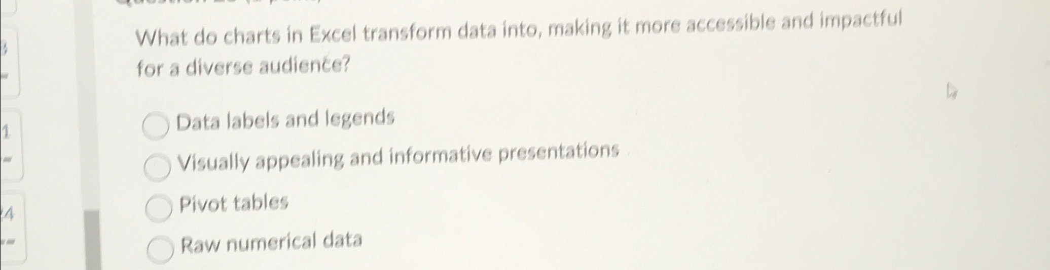  What do charts in Excel transform data into, making it more
