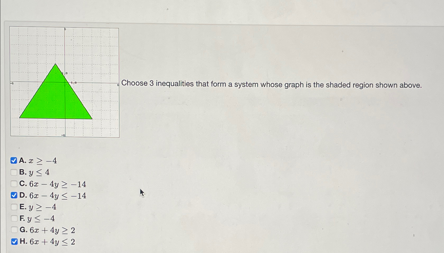  :hoose 3 inequalities that form a system whose graph is the