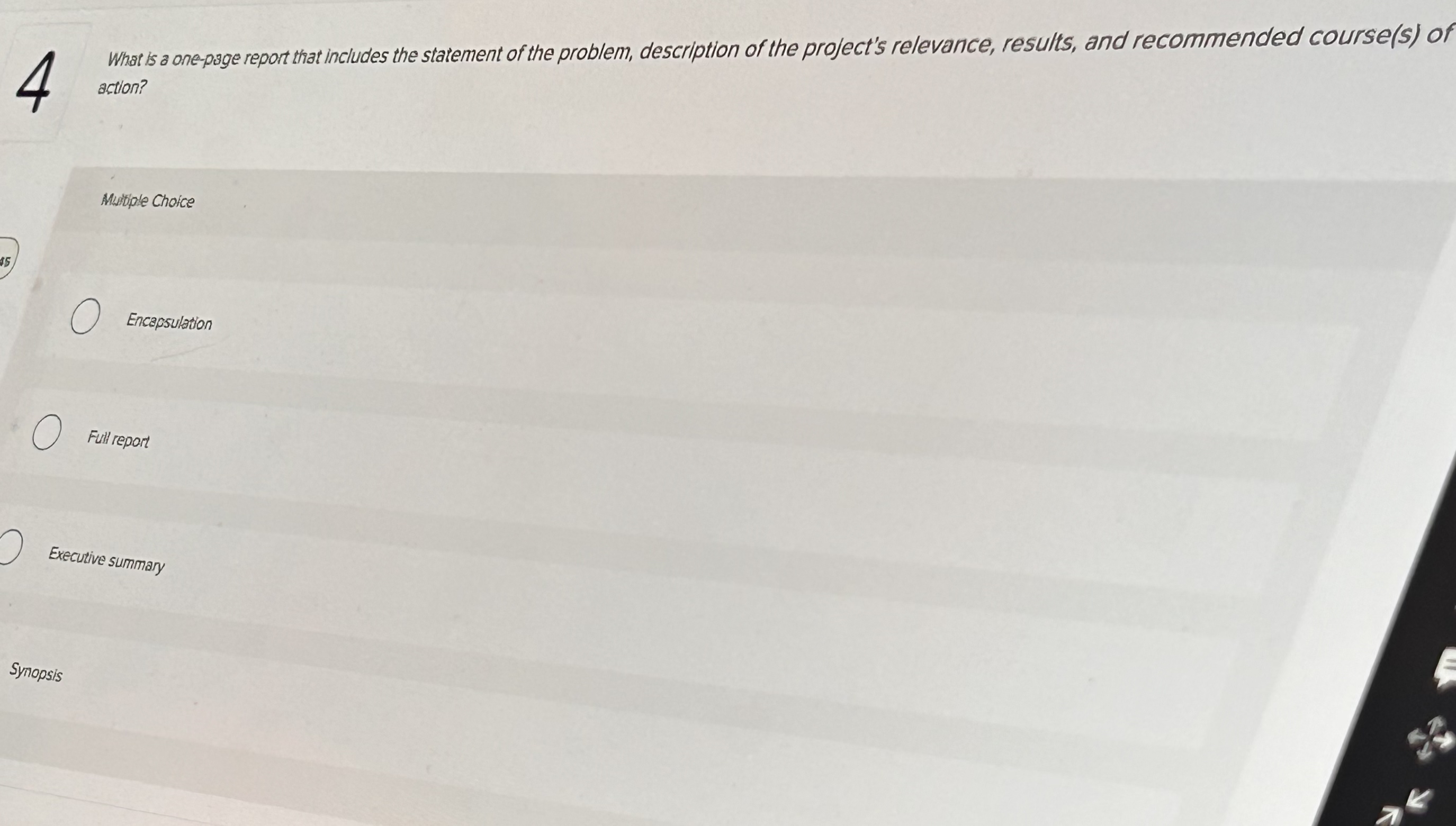  4 What is ane-puge report that includes the statement of the