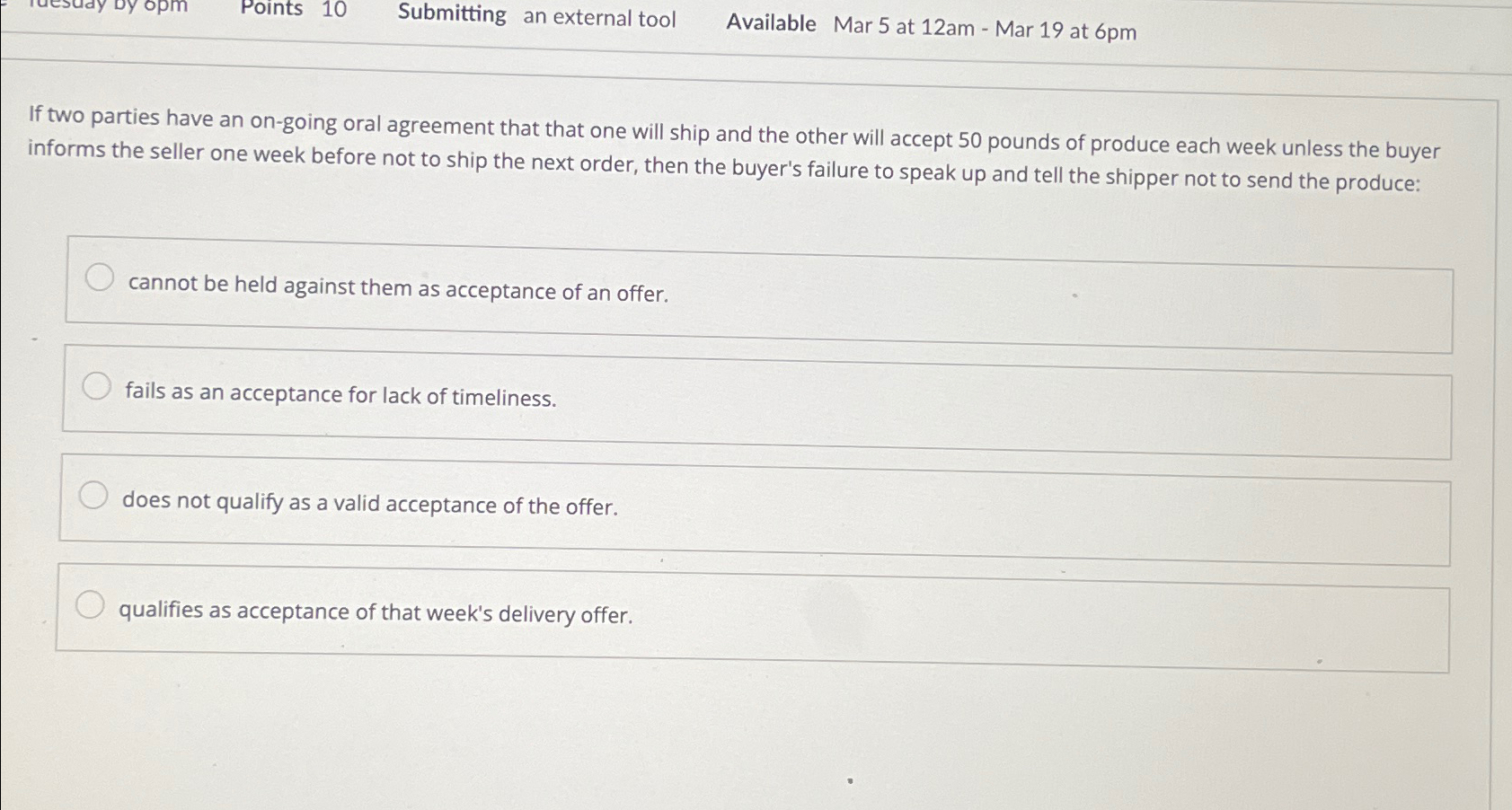  Points 10 Submitting an external tool Available Mar 5 at 12am-