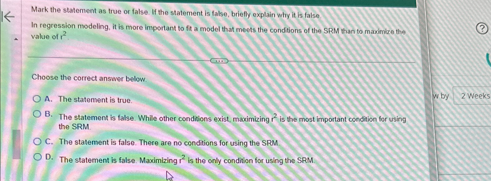  Mark the statement as true or false. If the statement is