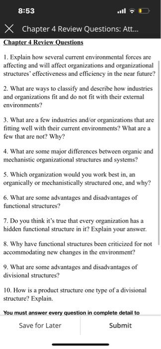  1. Explain how several current environmental forces are affecting and will