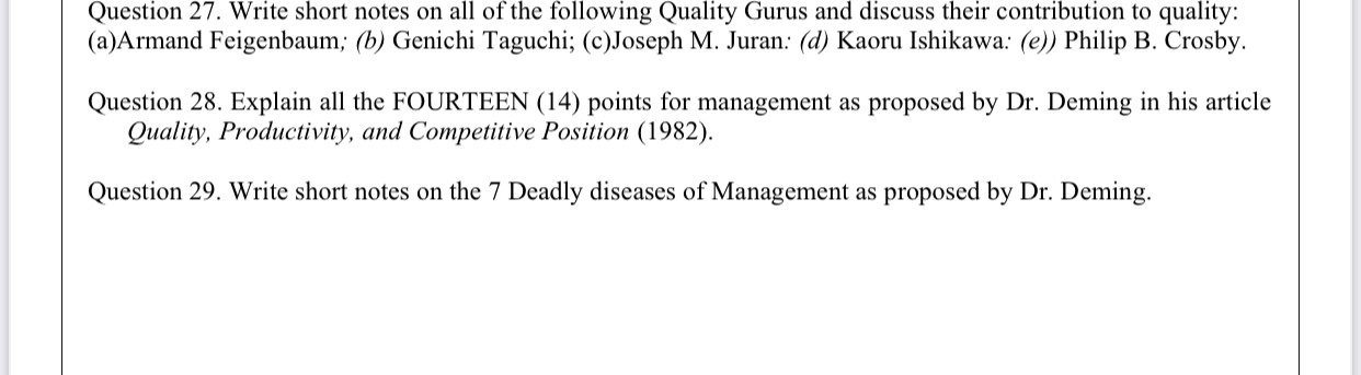  Question 27. Write short notes on all of the following Quality