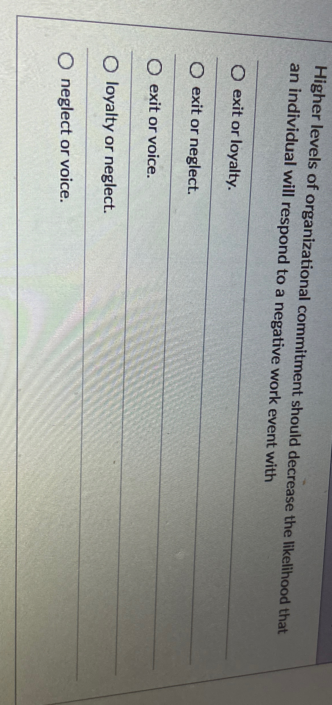  Higher levels of organizational commitment should decrease the likelihood that an