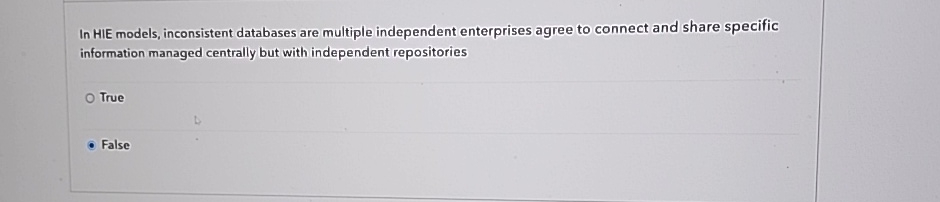  In HIE models, inconsistent databases are multiple independent enterprises agree to