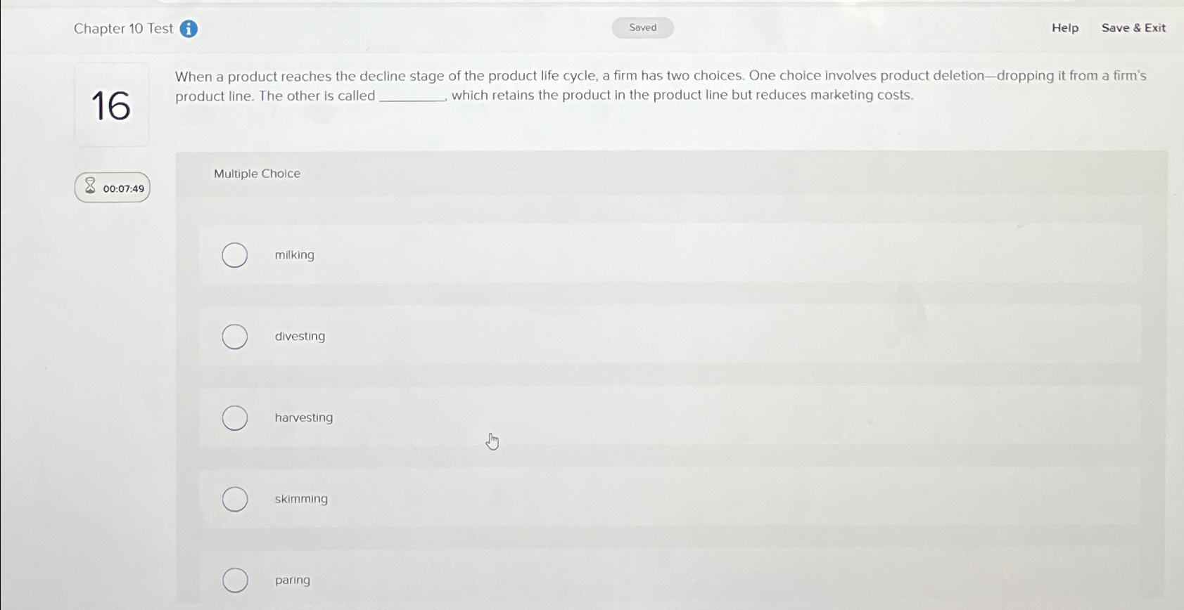  Chapter 10 Test i Saved Help Save & Exit 16 When