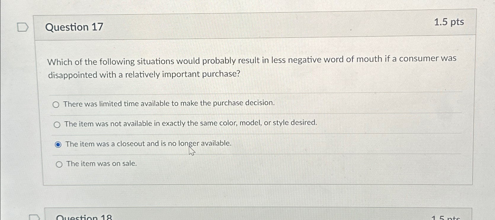  Question 17 1.5pts Which of the following situations would probably result