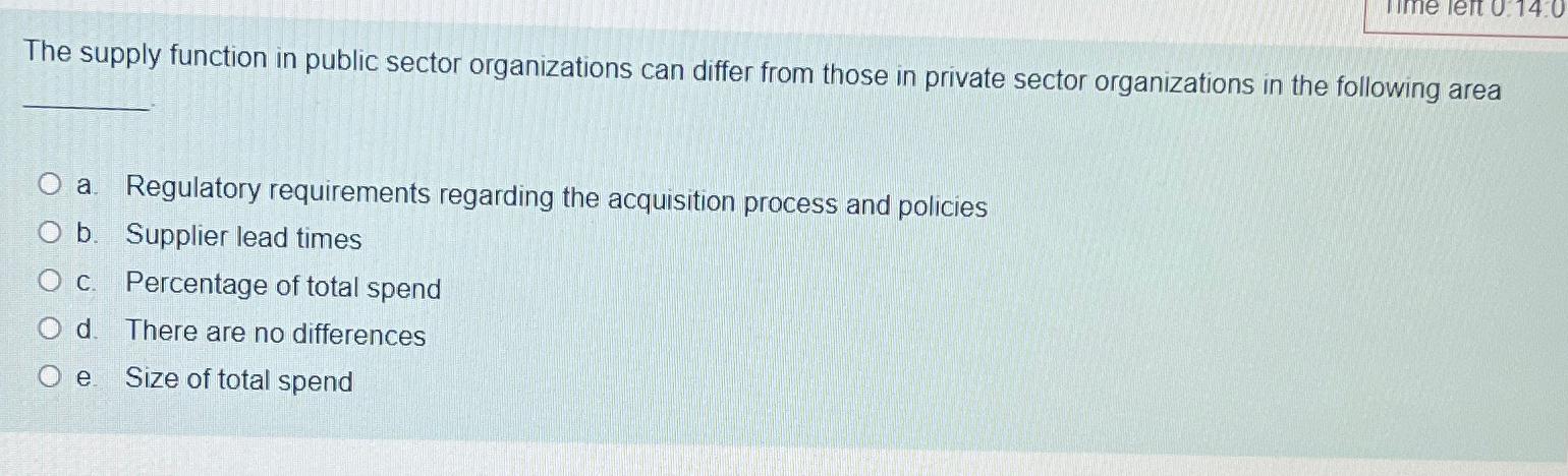  The supply function in public sector organizations can differ from those