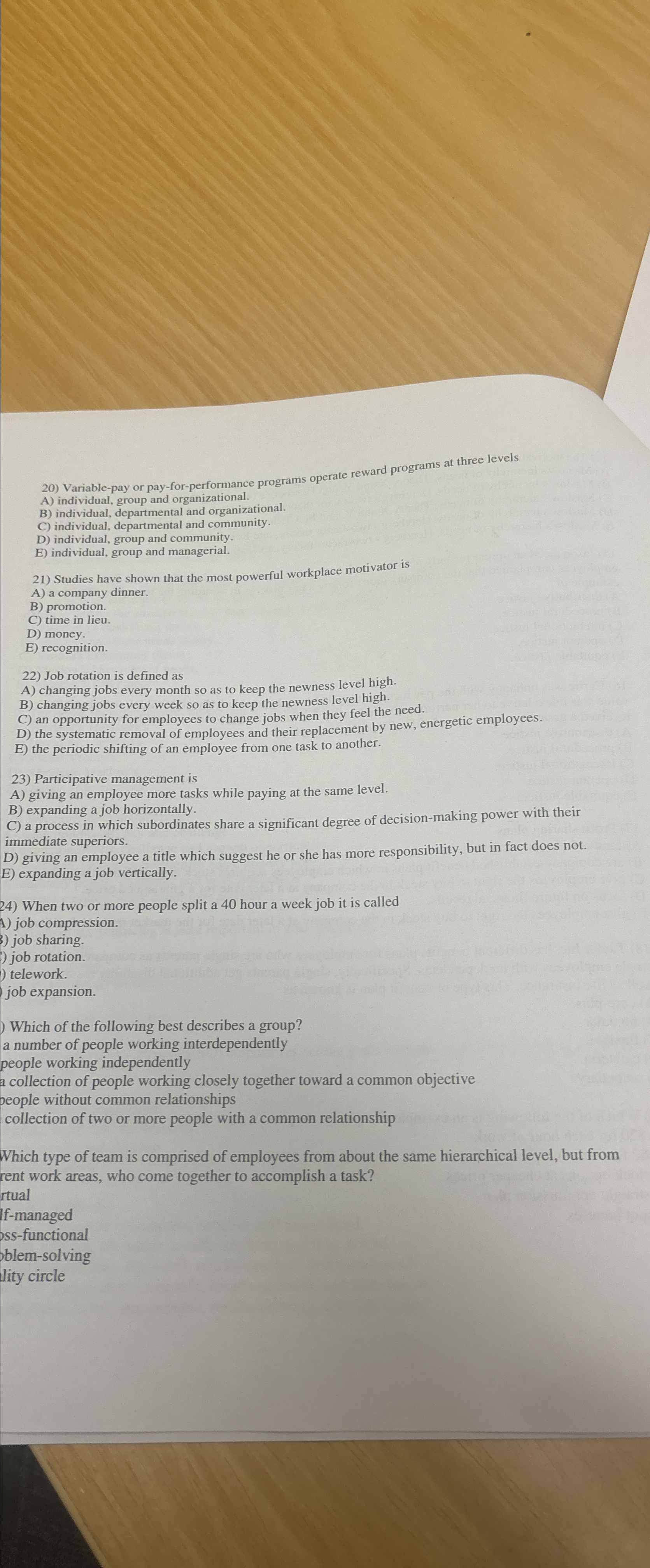  Variable-pay or pay-for-performance programs operate reward programs at three levels A)