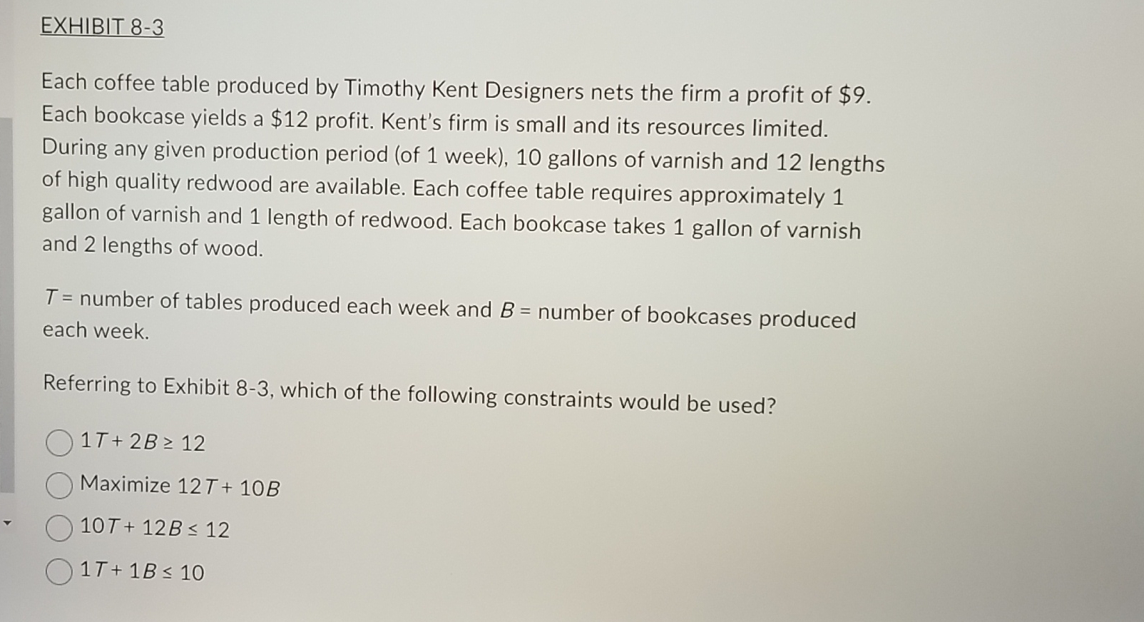  EXHIBIT 8-3 Each coffee table produced by Timothy Kent Designers nets