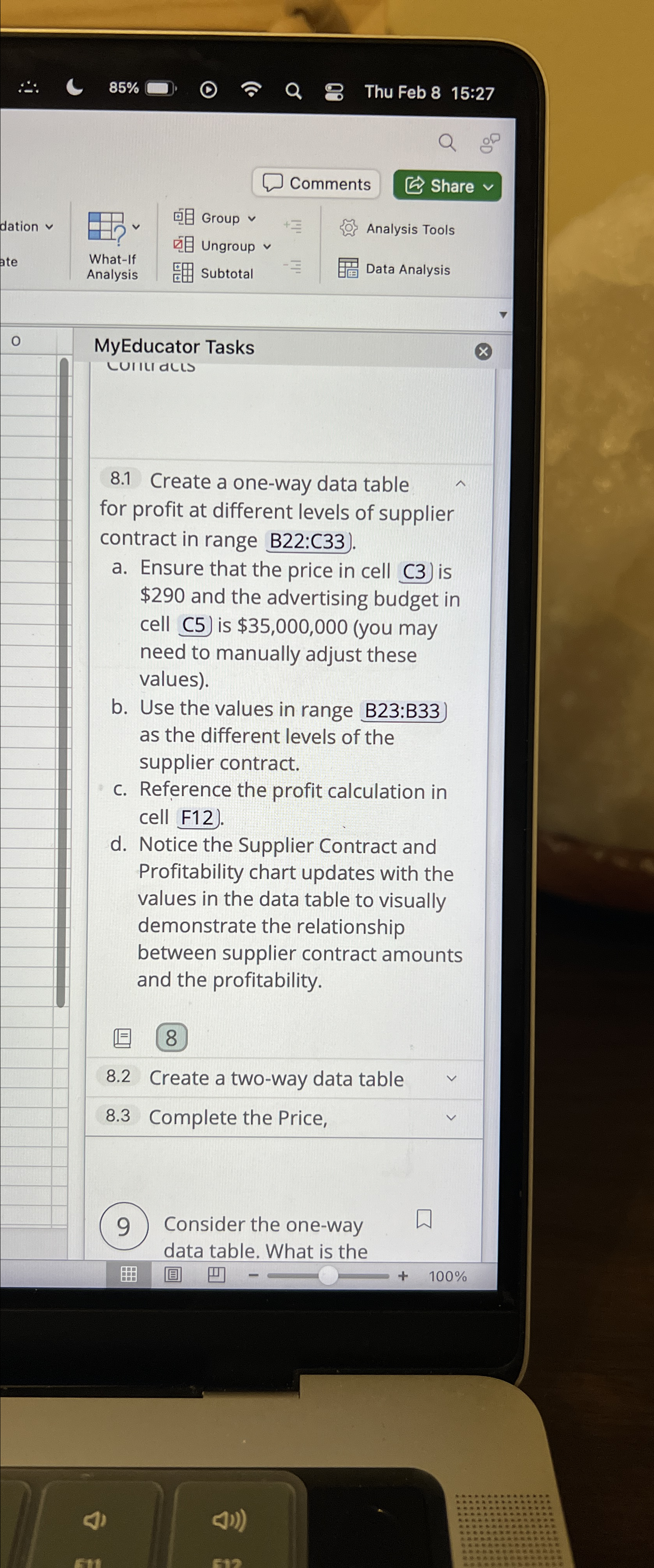  Thu Feb 8,15:27 Comments Share dation H? What-If Analysis Subtotal Analysis