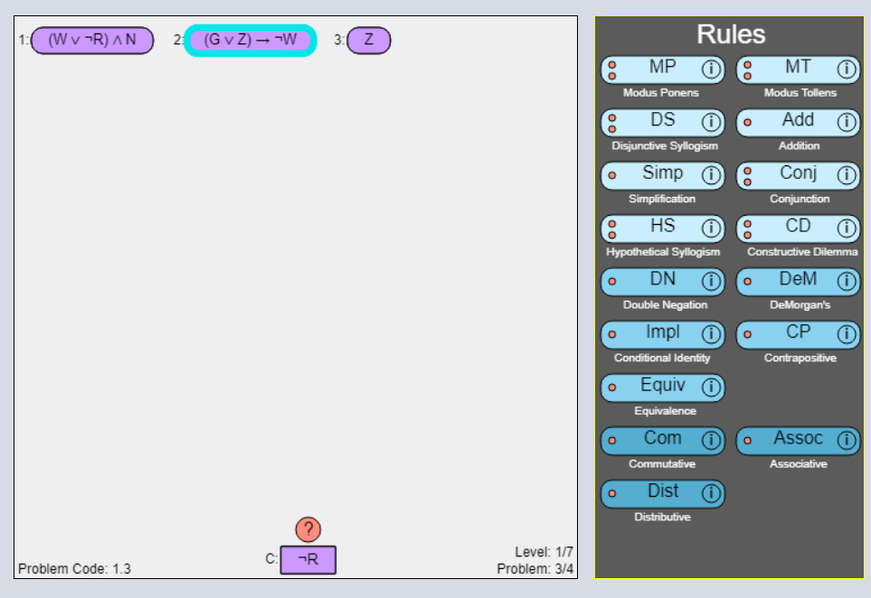  deep thought 24.s deductive proofs. 1.(W and NOT R) or N