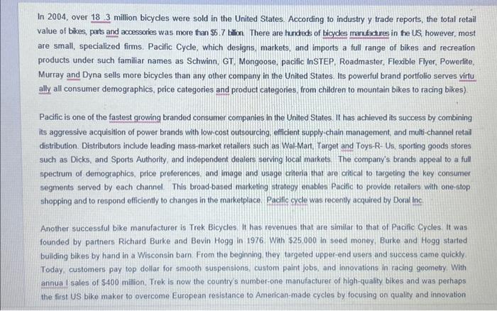 what are the steategies of the bicyle firms? support youe response. Another