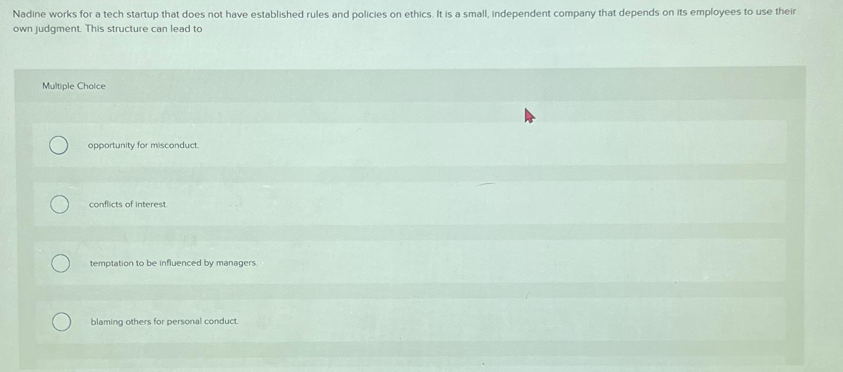  Nadine works for a tech startup that does not have established