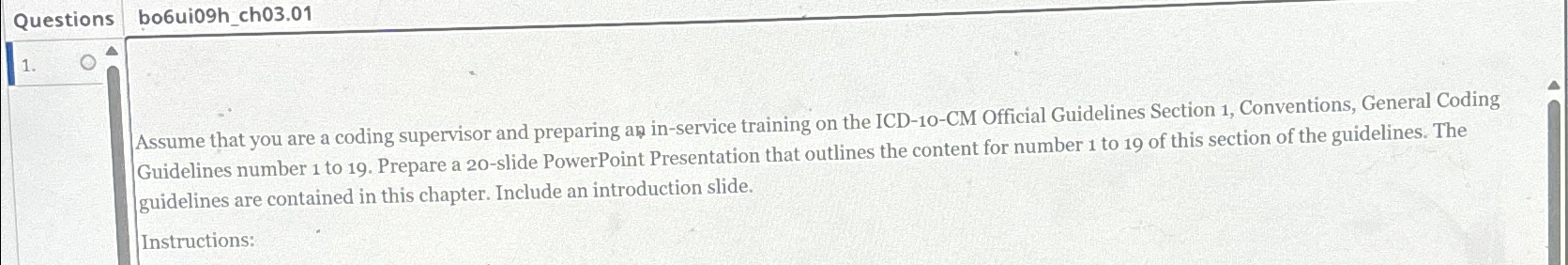  Questions bo6ui09h_ch03.01 1. Assume that you are a coding supervisor and