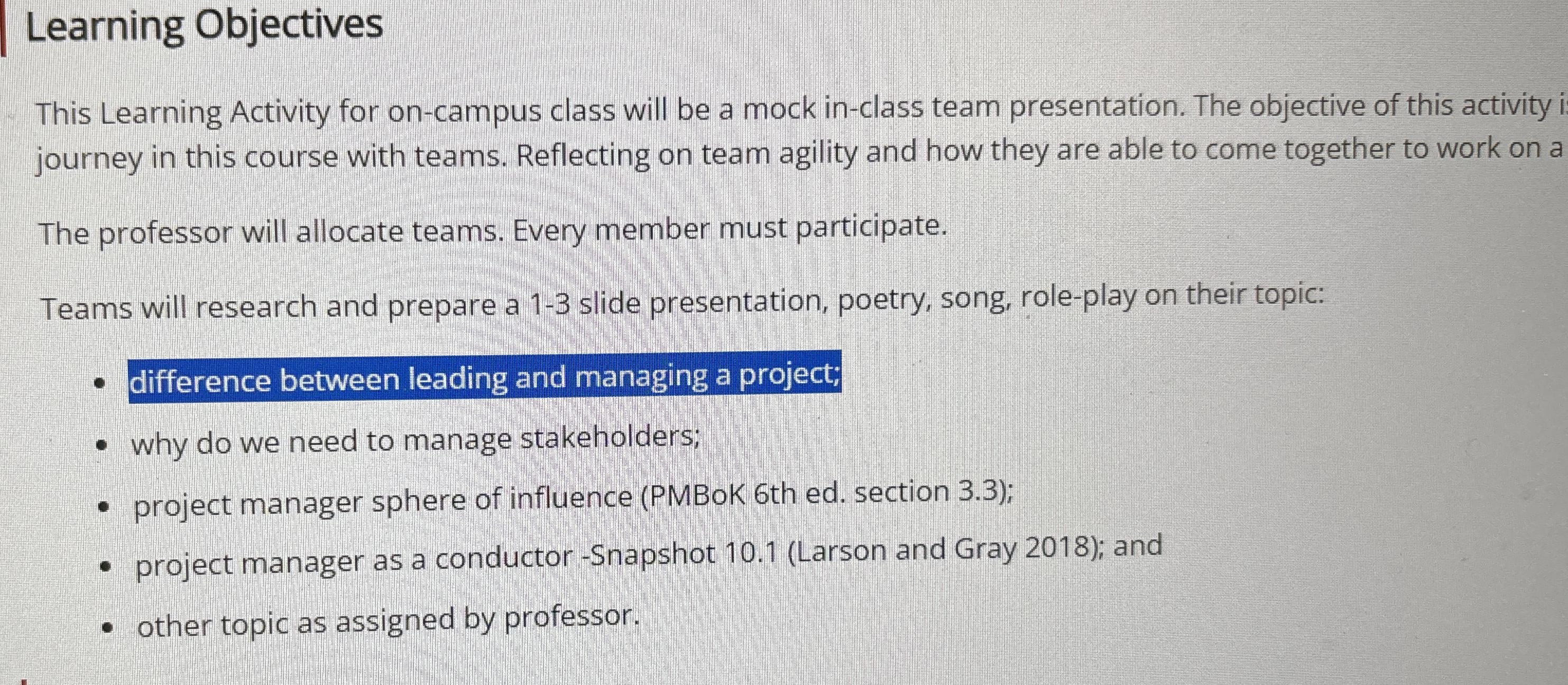  Learning Objectives This Learning Activity for on-campus class will be a