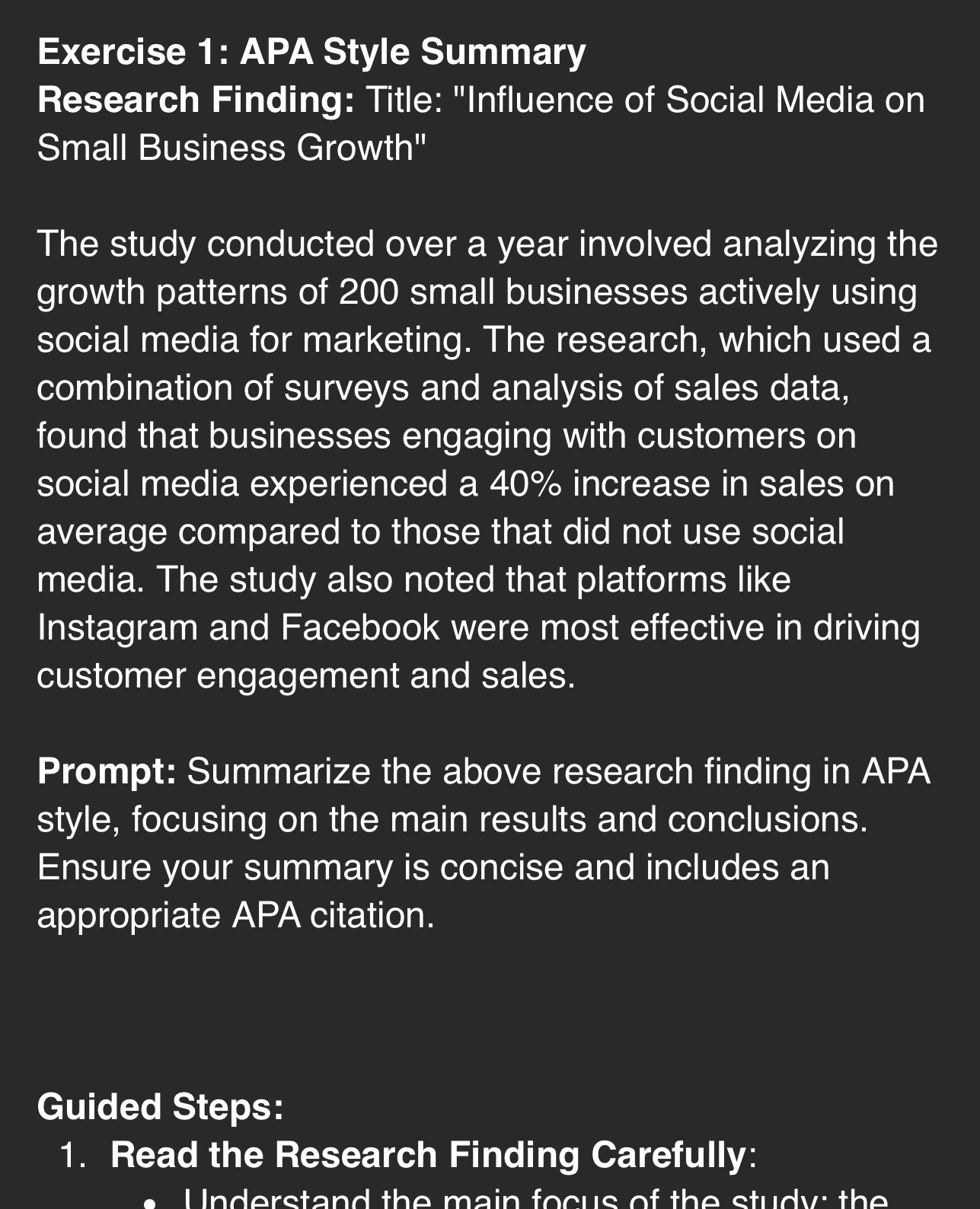  Exercise 1: APA Style Summary Research Finding: Title: "Influence of Social