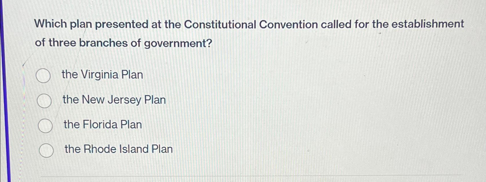 Which plan presented at the Constitutional Convention called for the establishment