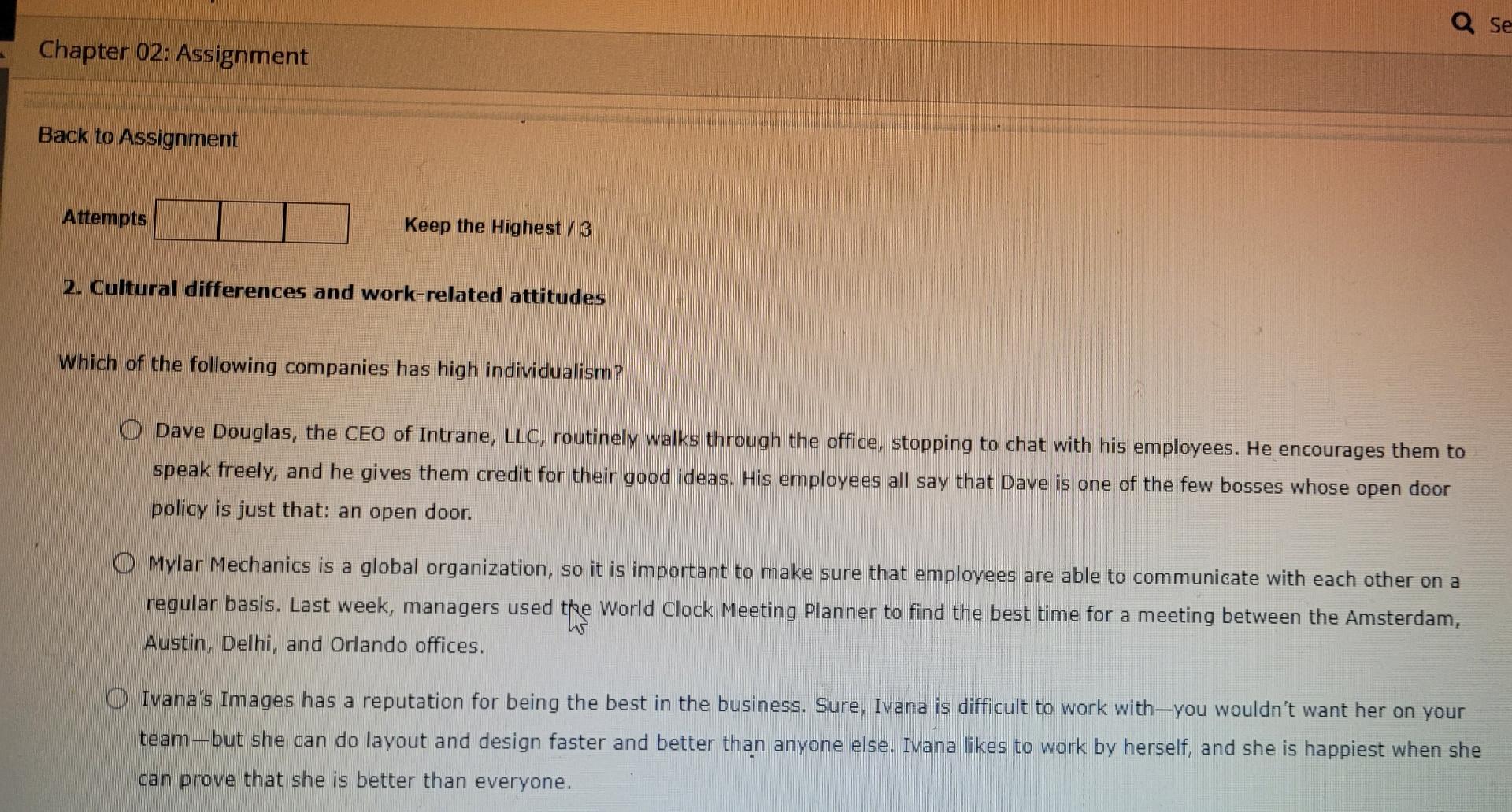  Chapter 02: Assignment Back to Assignment Attempts Keep the Highest /3