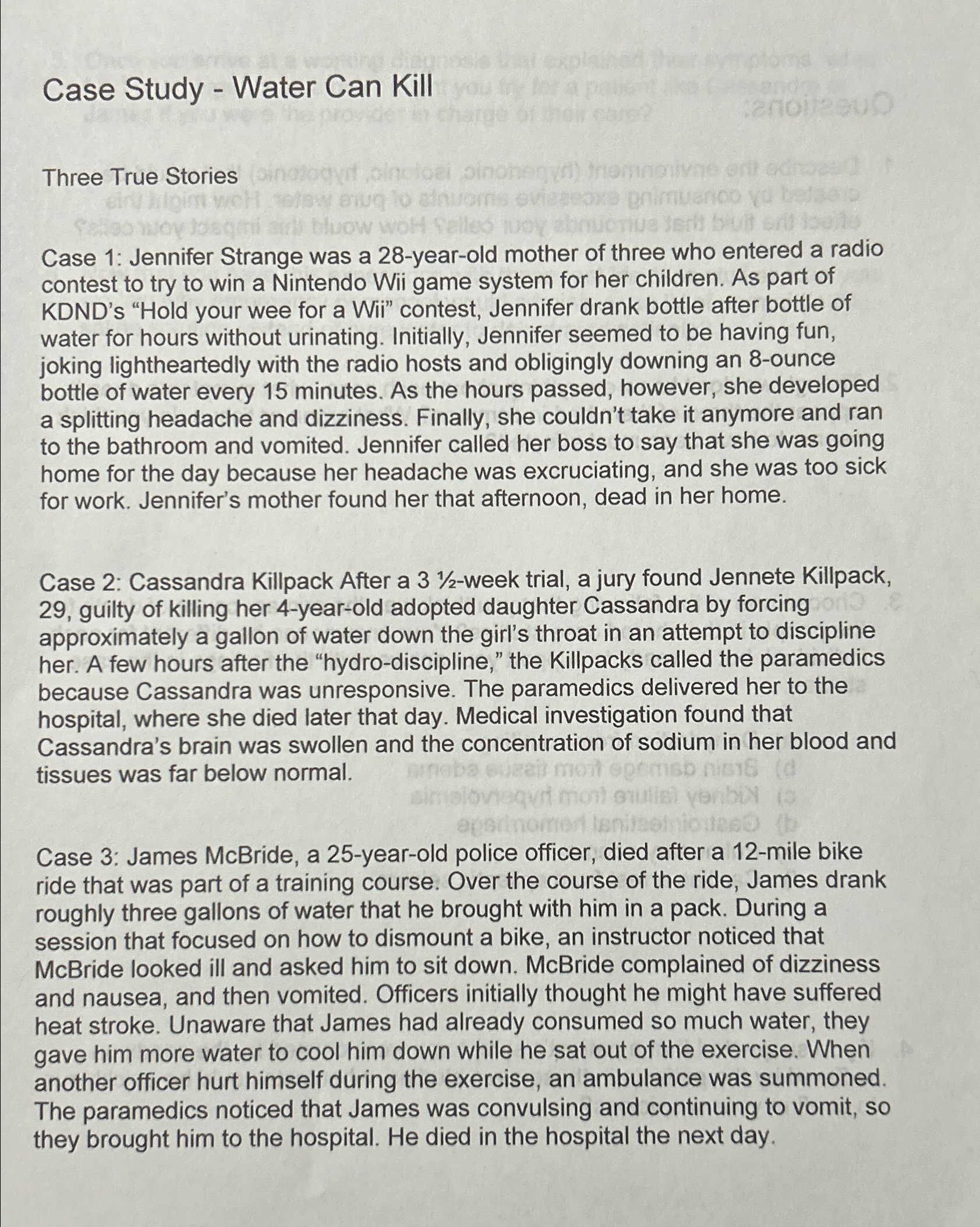  Case Study - Water Can Kill Three True Stories Case 1:
