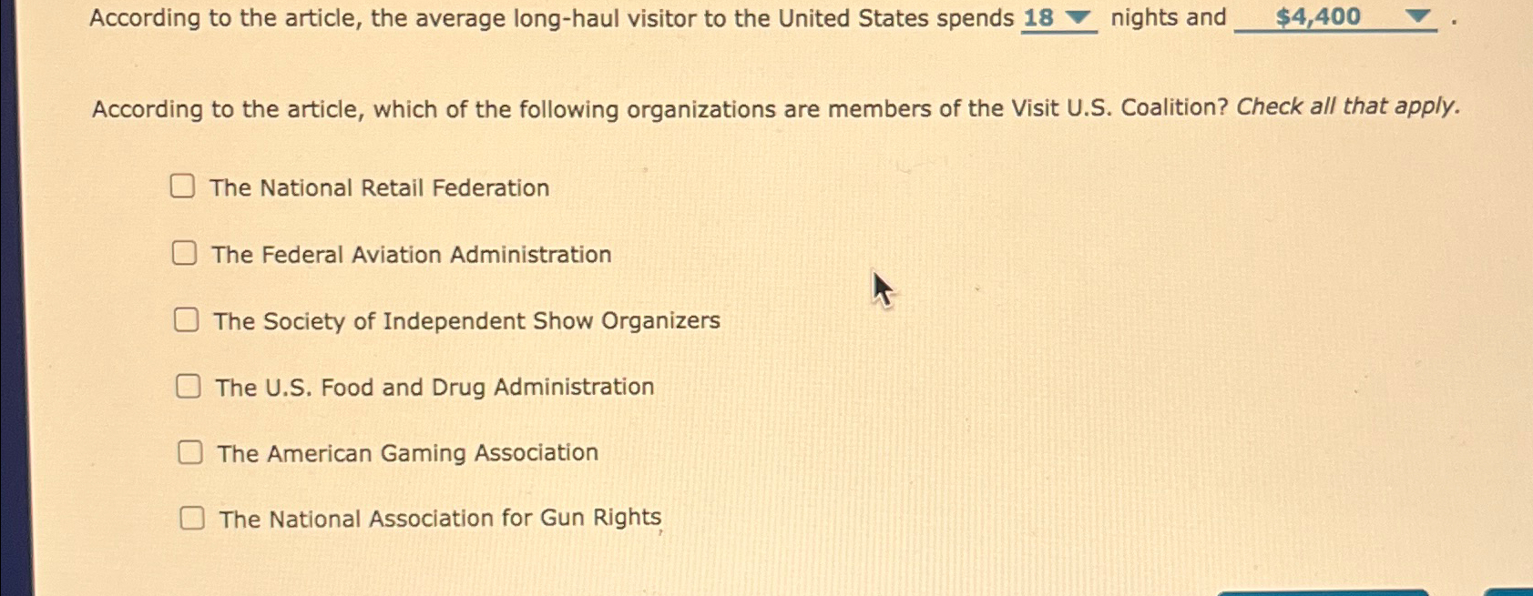  According to the article, the average long-haul visitor to the United