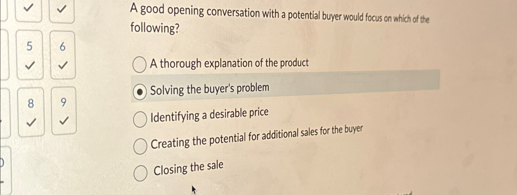  A good opening conversation with a potential buyer would focus on