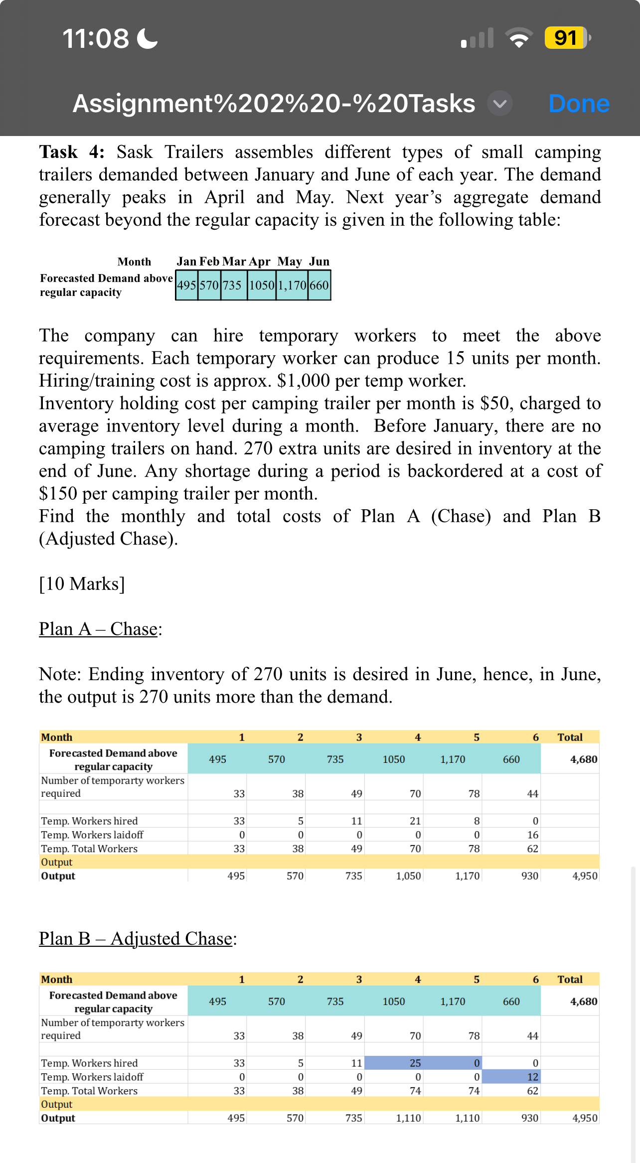 Task 4: Sask Trailers assembles different types of small camping trailers